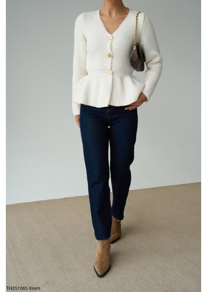 Kadın Fırfır Detaylı Basıc Fitilli Düğmeli Triko Hırka modelleri