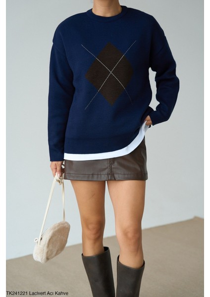 Kadın Baklava Desenli Kalın Kışlık Kazak