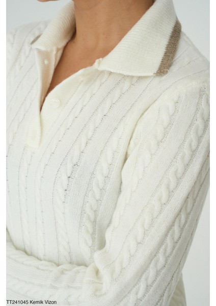 Kadın Triko Mini Etek Erkek Yakaz Kazak Ikili Takım