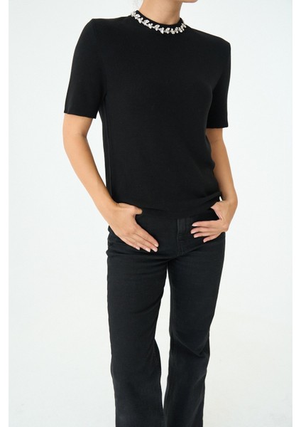 Kadın Bisiklet Yaka Taşlı Kısa Kol Kazak fiyatları