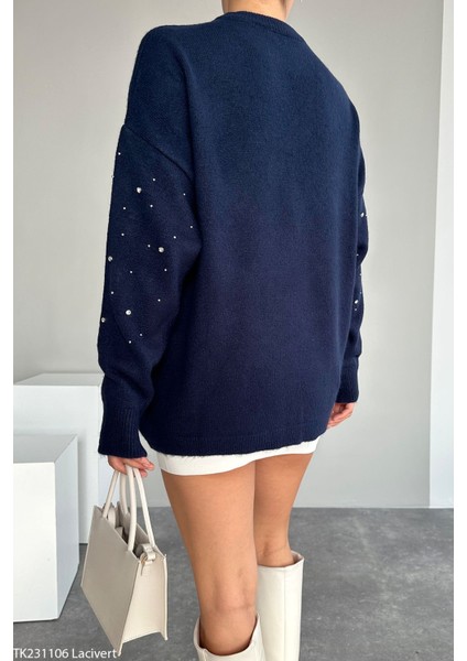 Kadın Taş Detaylı Peluş Standart Kazak modelleri