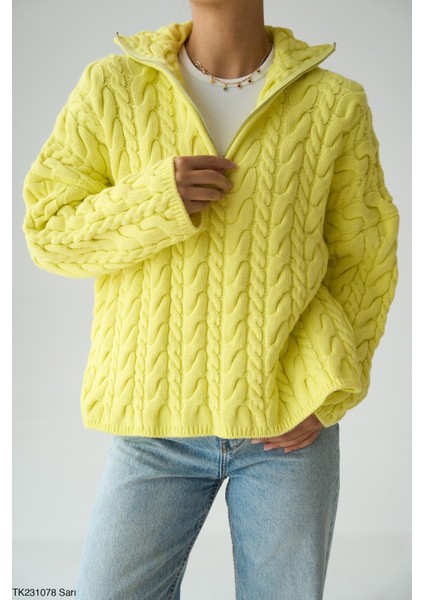 Kadın Yarım Fermuarlı Boğazlı Uzun Kol Kışlık Kazak fiyatları