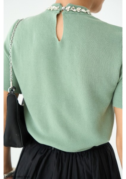 Kadın Bisiklet Yaka Taşlı Kısa Kol Kazak fiyatları