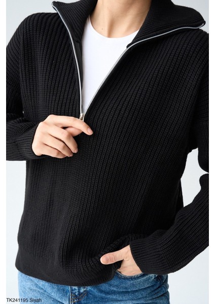 Kadın Yarım Fermuarlı Salaş Kışlık Kazak