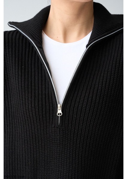 Kadın Yarım Fermuarlı Salaş Kışlık Kazak modelleri