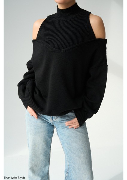 Kadın Açık Omuz Triko Kazak