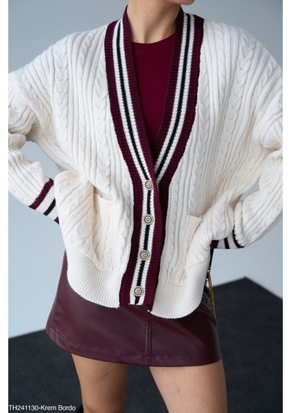 Kadın Örme Cepli Oversize Triko Hırka