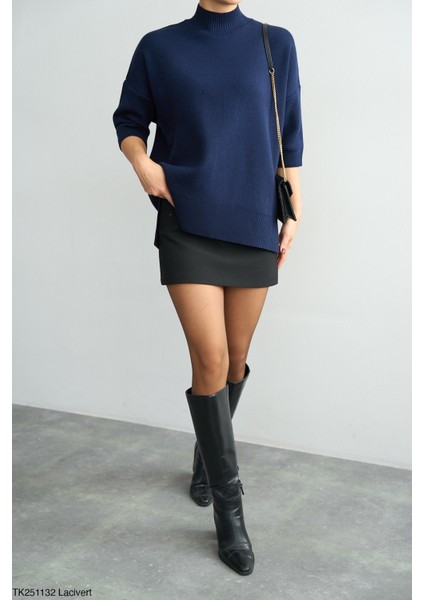 Kadın Yarım Balıkçıl Yaka Kısa Kol Kazak modelleri