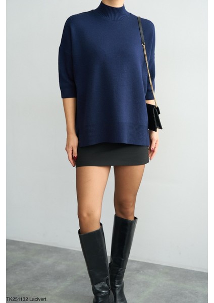 Kadın Yarım Balıkçıl Yaka Kısa Kol Kazak fırsatları