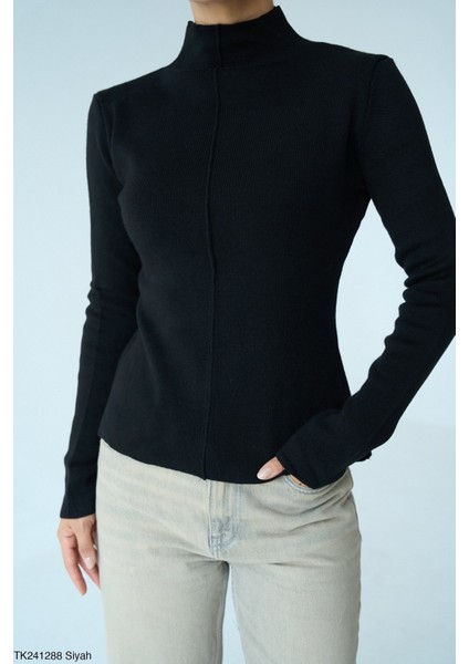 Kadın Yarım Boğaz Fitilli Body Kazak