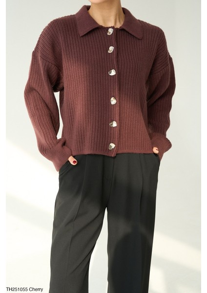 Kadın Erkek Yaka Fitilli Full Düğmeli Triko Hırka