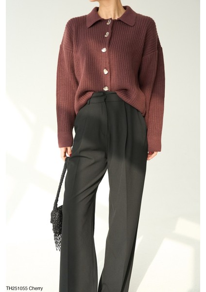 Kadın Erkek Yaka Fitilli Full Düğmeli Triko Hırka modelleri