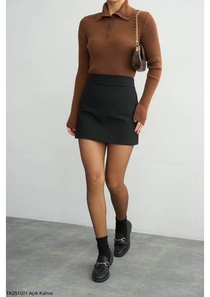 Kadın Erkek Yaka Yarım Fitilli Düğmeli Kışlık Kazak modelleri