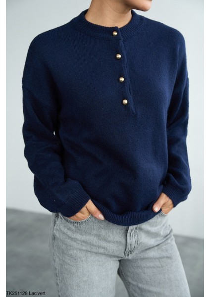 Kadın Yarım Düğmeli Bisiklet Yaka Triko Kazak fiyatları