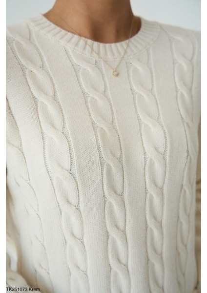 Kadın Basıc Saç Örgü Detaylı Kışlık Kazak