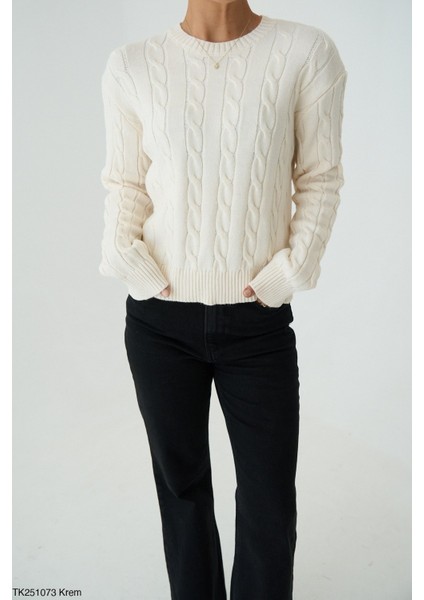 Kadın Basıc Saç Örgü Detaylı Kışlık Kazak modelleri