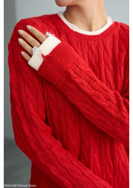 Kadın Basıc Saç Örgü Detaylı Kışlık Kazak fırsatları