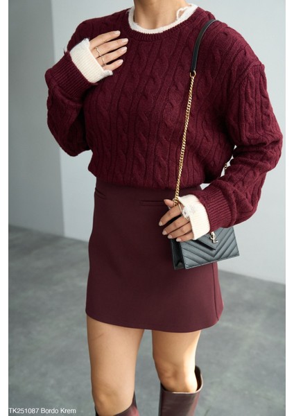 Kadın Basıc Örgü Detaylı Kışlık Kazak