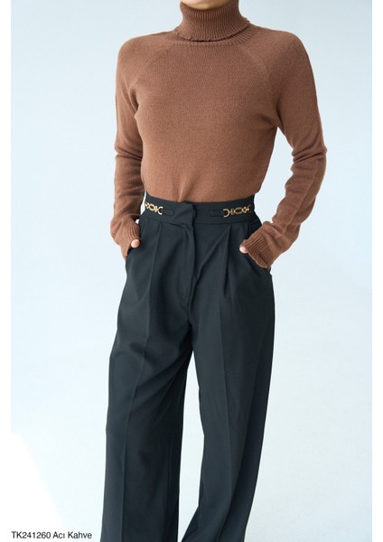 Kadın Tam Balıkçıl Yaka Basıc Düz Triko Kazak