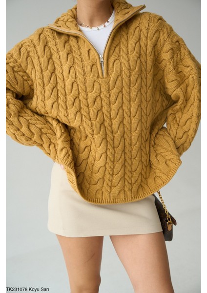 Kadın Yarım Fermuarlı Boğazlı Uzun Kol Kışlık Kazak fiyatları