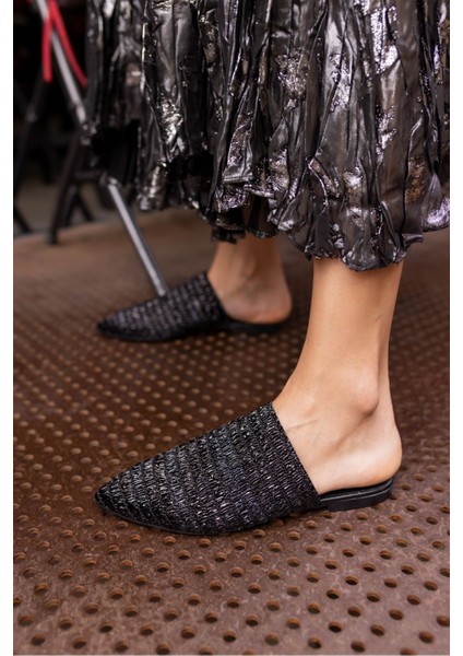 Rotte Kadin Siyah Örgu Hasir Terlik