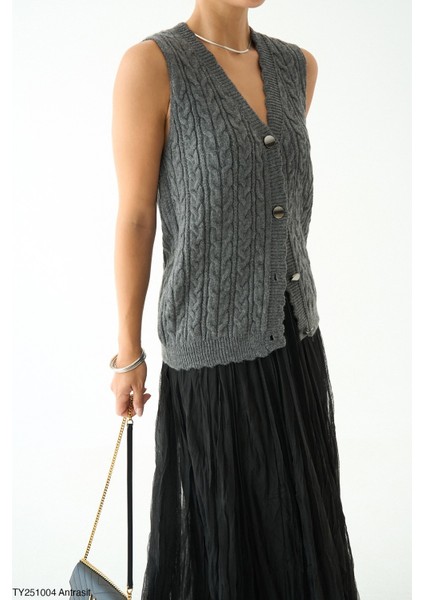 Kadın Kolsuz Düğmeli Örme Yelek modelleri