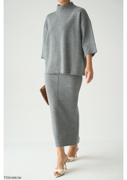 Kadın Triko Etek Kazak Ikili Takım