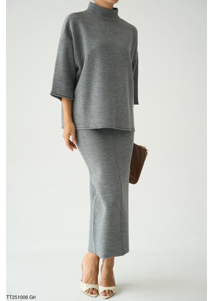 Kadın Triko Etek Kazak Ikili Takım modelleri