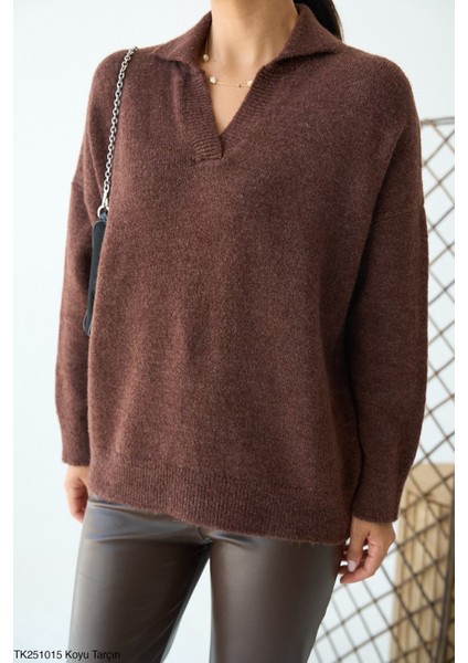 Kadın Erkek Yaka Uzun Kollu Basic Triko Kışlık Kazak