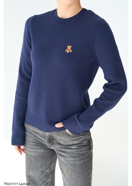 Kadın Bisiklet Yaka Nakışlı Triko Kazak fiyatları