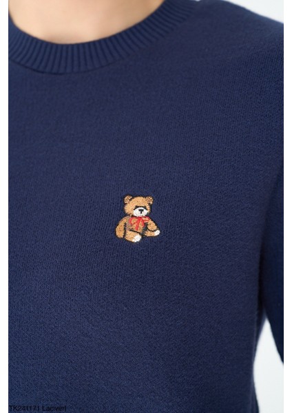 Kadın Bisiklet Yaka Nakışlı Triko Kazak modelleri