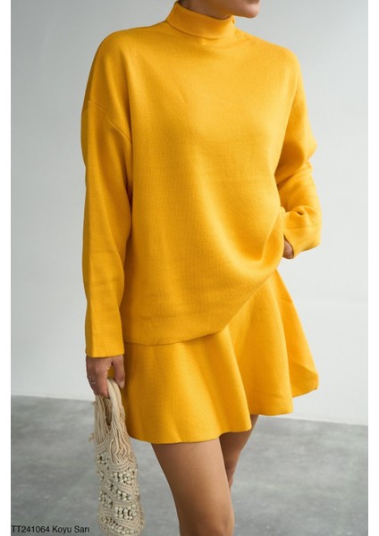 Kadın Triko Mini Etek-Kazak Ikili Takım