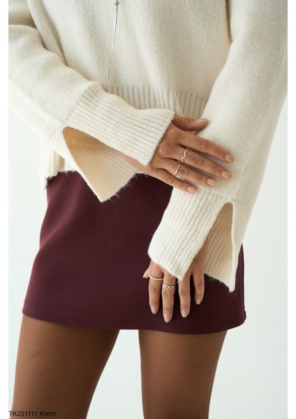 Kadın Yarm Balıkçıl Boğaz Kol Detaylı Kışlık Kazak