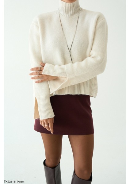 Kadın Yarm Balıkçıl Boğaz Kol Detaylı Kışlık Kazak fiyatları