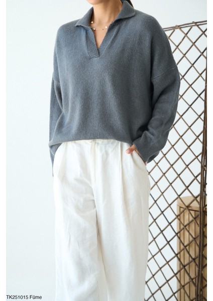 Kadın Erkek Yaka Uzun Kollu Basic Triko Kışlık Kazak