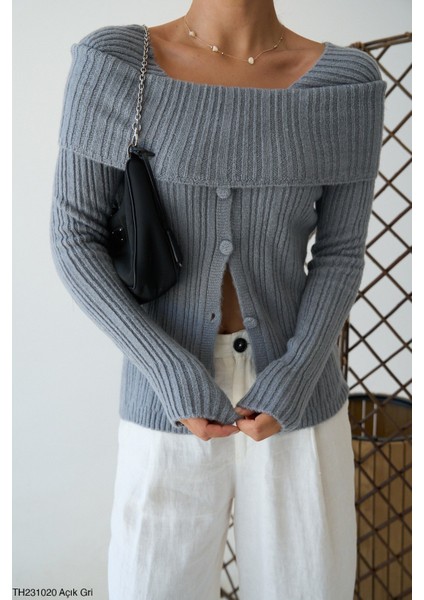 Kadın Kayık Yaka Komple Düğmeli Kışlık Triko Hırka modelleri