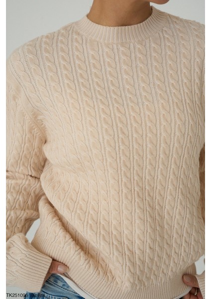 Kadın Basıc Saç Örgü Detaylı Kışlık Standart Kazak