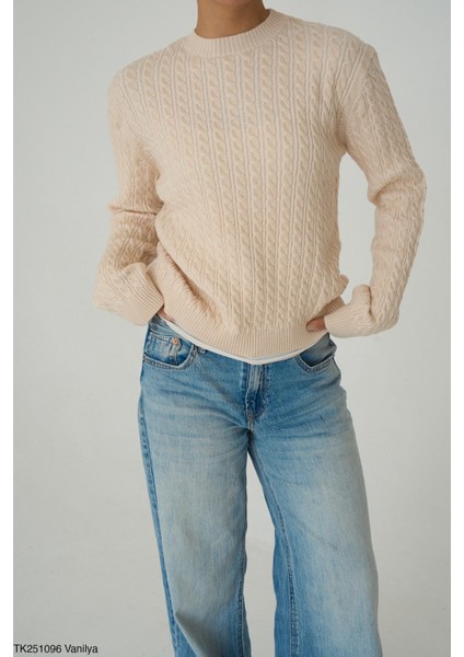 Kadın Basıc Saç Örgü Detaylı Kışlık Standart Kazak modelleri