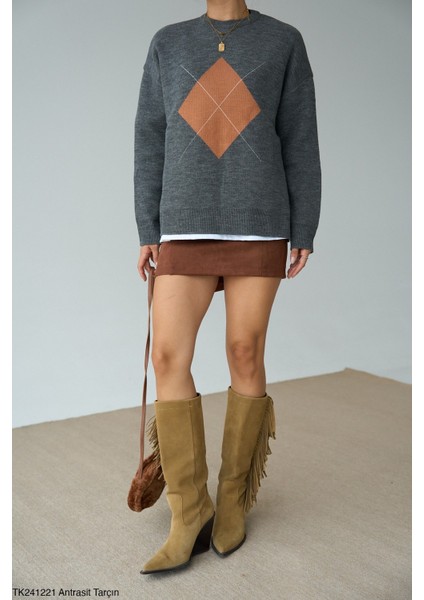 Kadın Baklava Desenli Kalın Kışlık Kazak modelleri