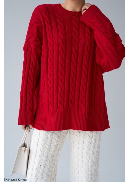 Kadın Bisiklet Yaka Basıc Çift Yırtmaçlı Örgü Kışlık Kazak