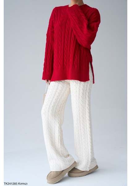 Kadın Bisiklet Yaka Basıc Çift Yırtmaçlı Örgü Kışlık Kazak fiyatları