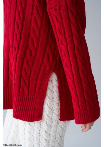 Kadın Bisiklet Yaka Basıc Çift Yırtmaçlı Örgü Kışlık Kazak modelleri