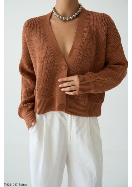 Kadın Düğmeli Standart Beden Kısa Basıc Triko Hırka fiyatları