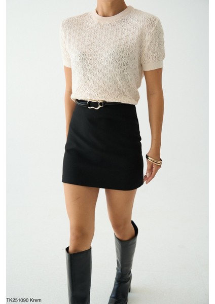 Kadın Bisiklet Yaka Transpran Kısa Kol Kazak