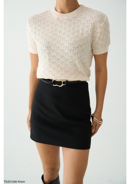 Kadın Bisiklet Yaka Transpran Kısa Kol Kazak fiyatları