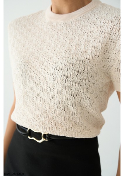 Kadın Bisiklet Yaka Transpran Kısa Kol Kazak modelleri