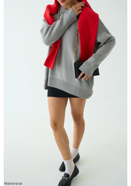 Kadın Bisiklet Yaka Basıc Oversıze Kesim Kazak modelleri