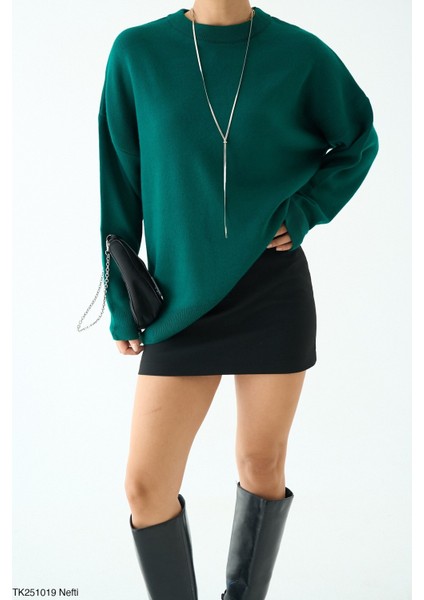 Kadın Bisiklet Yaka Basıc Oversıze Kesim Kazak