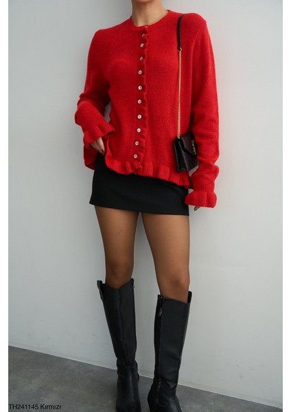 Kadın Fırfır Detaylı Romantik Basıc Düğmeli Triko Hırka fiyatları