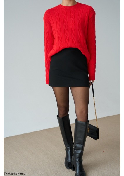 Kadın Basıc Saç Örgü Detaylı Kışlık Kazak modelleri